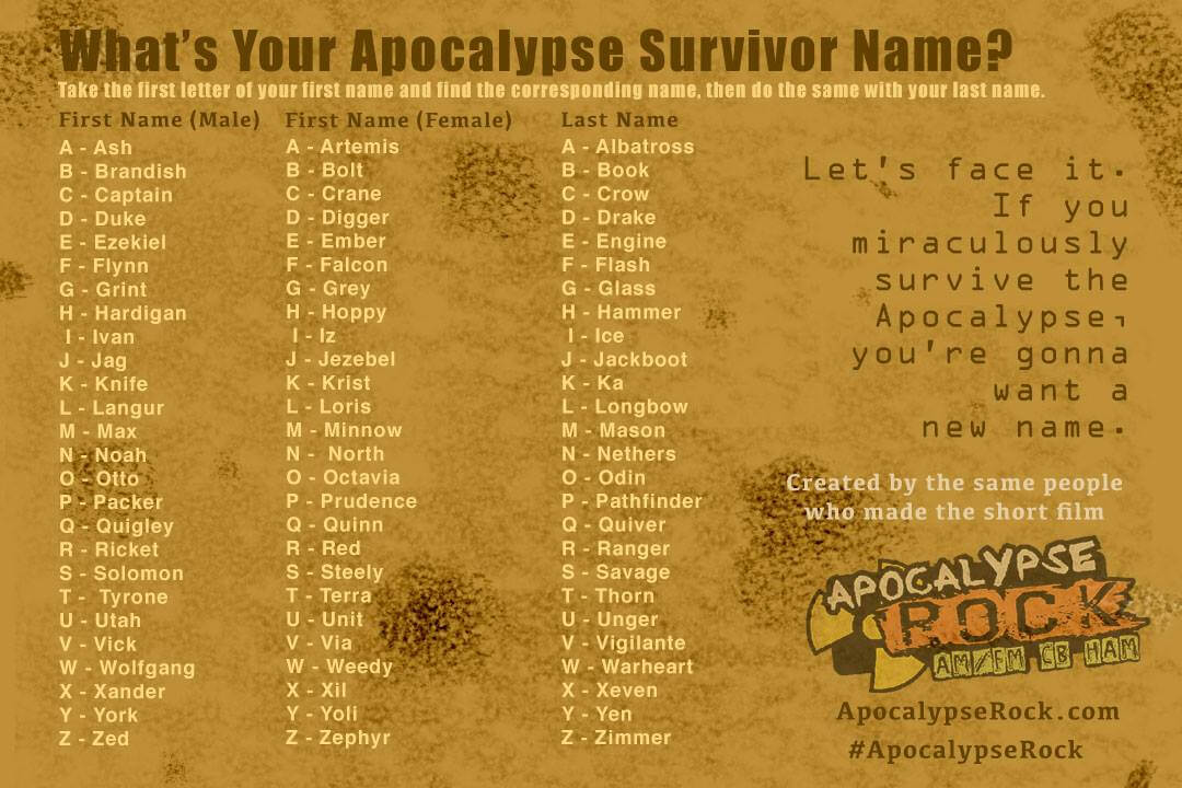What S Your Post Apocalypse Survivor Name